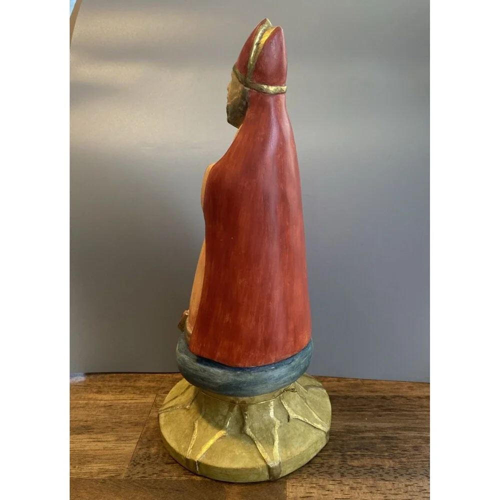 R Shipman Saint Nicholas Figure 12in Hand Cast Hand Painted Folk Art Statue
